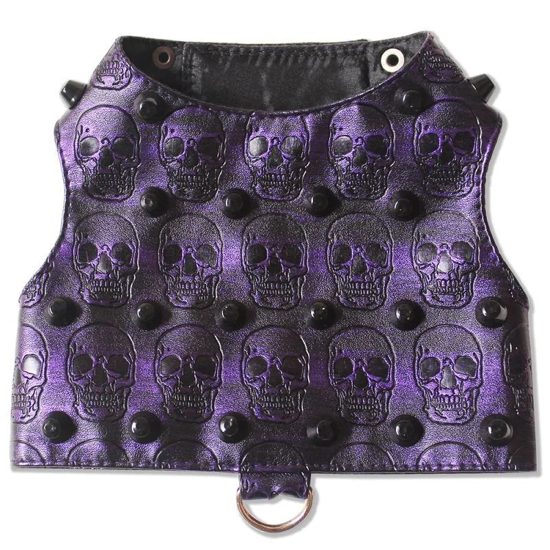 - ​​Christmas pet Christmas clothingPurple Embossed Skull Faux Leather Dog Harness Vest
