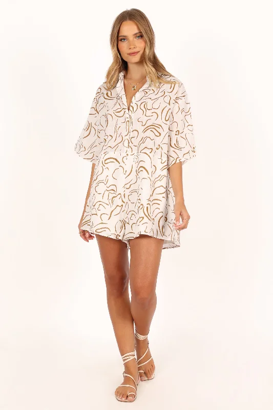 - Postoperative pet anti-licking Elizabethan collarKellie Romper - White/Beige