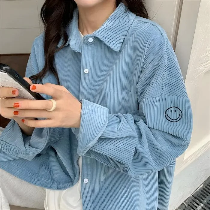 - ​​Christmas pet Christmas clothingSmiley Embroidered Corduroy Shirt