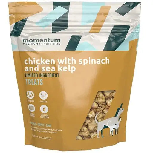 ---Momentum Carnivore Nutrition Freeze Dried Raw Chicken Spinach Sea Kelp Treats 3oz