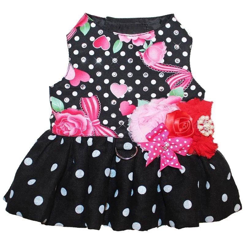  -Anti-slip claw protection raincoat FOR dogsLove Polka Dots and Roses Dog Harness Dress
