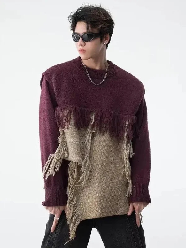 - Winter warm clothes for short-haired dogsFringe Patchwork Knitted Sweater