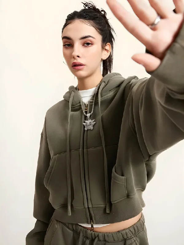 - Deodorizing cat litter tofu litterDouble Zip-Up Cropped Hoodie