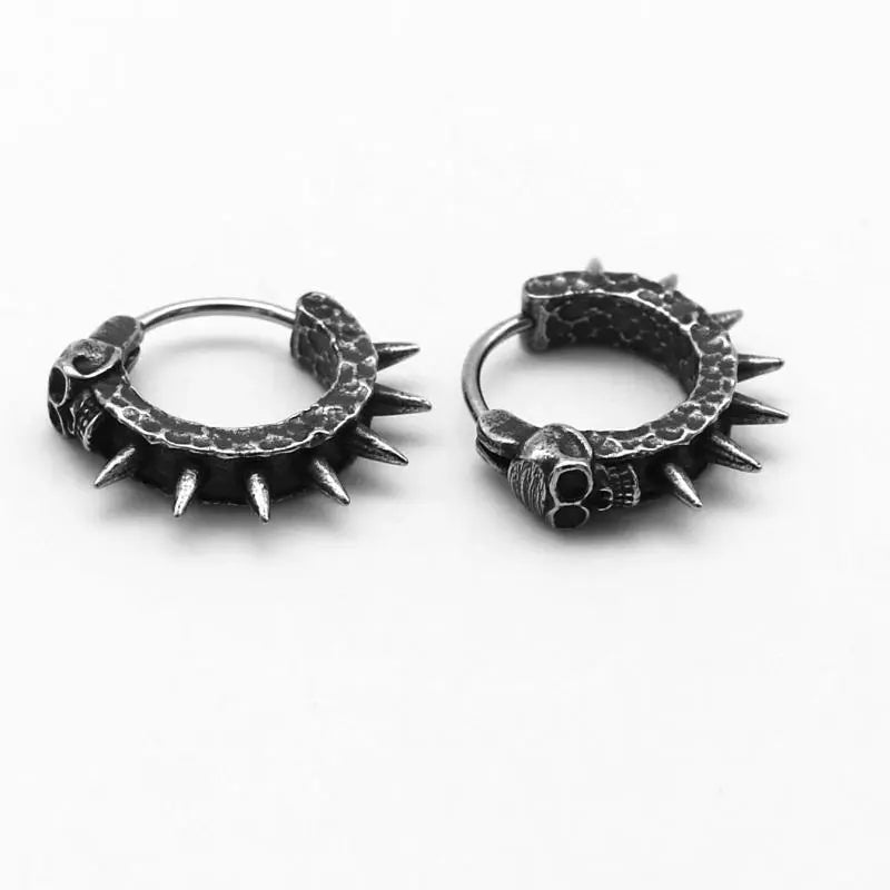 ---Goth Skull Spiked Hoop Earrings
