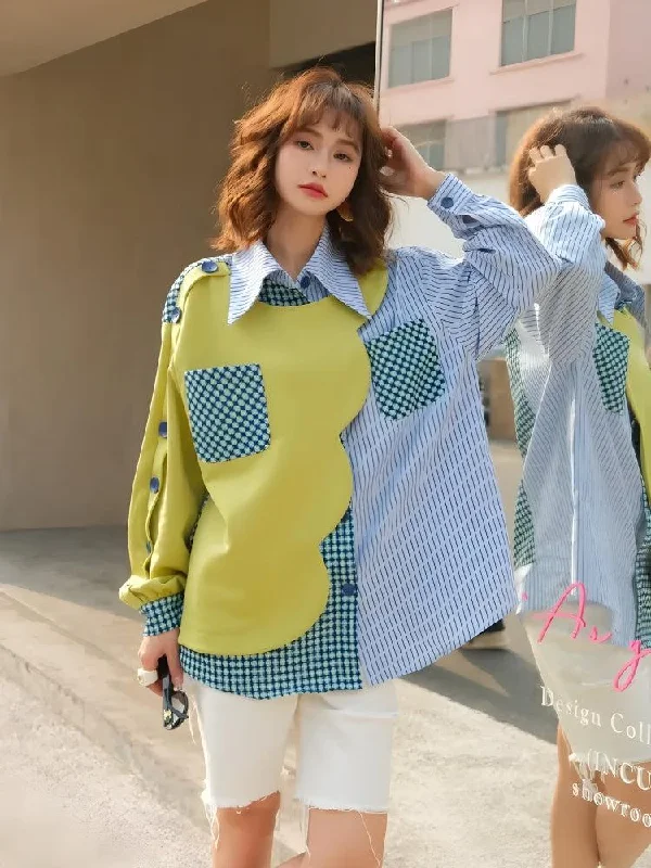 - Parrot climbing and standing wooden frameButtoned Sleeved Patchwork Shirt
