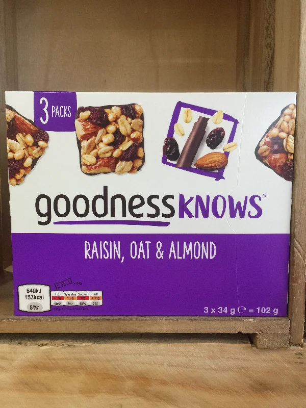 - Automatic induction pet water dispenserGoodnessknows Raisin, Oat & Almond Bars 3 Pack 3x34g (102g)