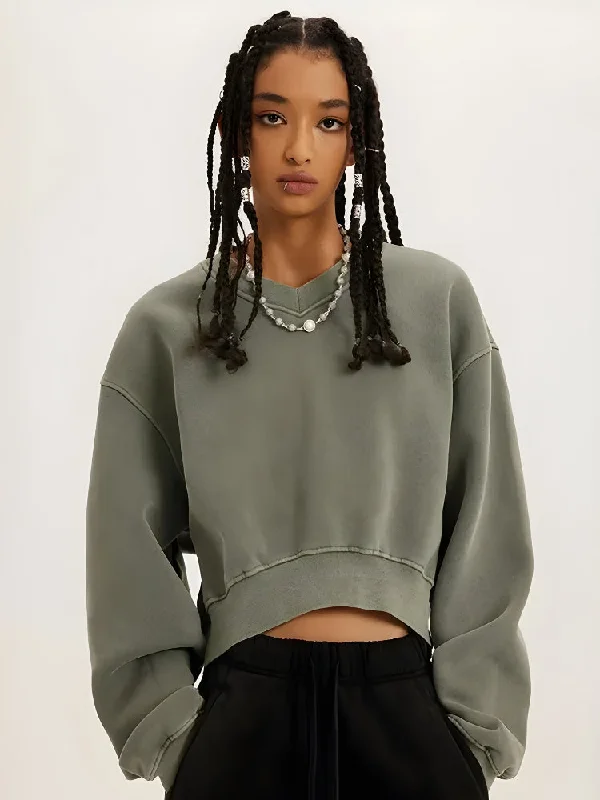 - Organic cotton dog bibsV-Neck Drop Shoulder Cropped Sweatshirt