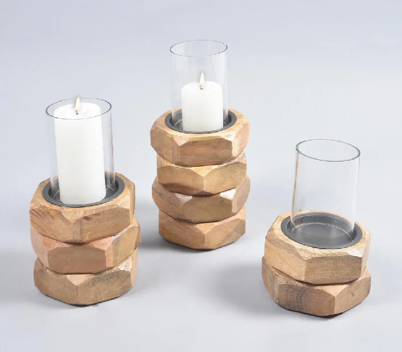 - Organic cotton dog bibsHand Carved Stacked Mango Wood & Glass Candle Holders (Set of 3)