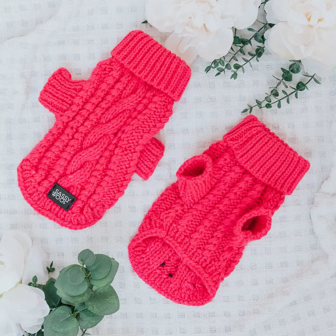 Pet birthday party clothesCable Knit Sweater in Hot Pink