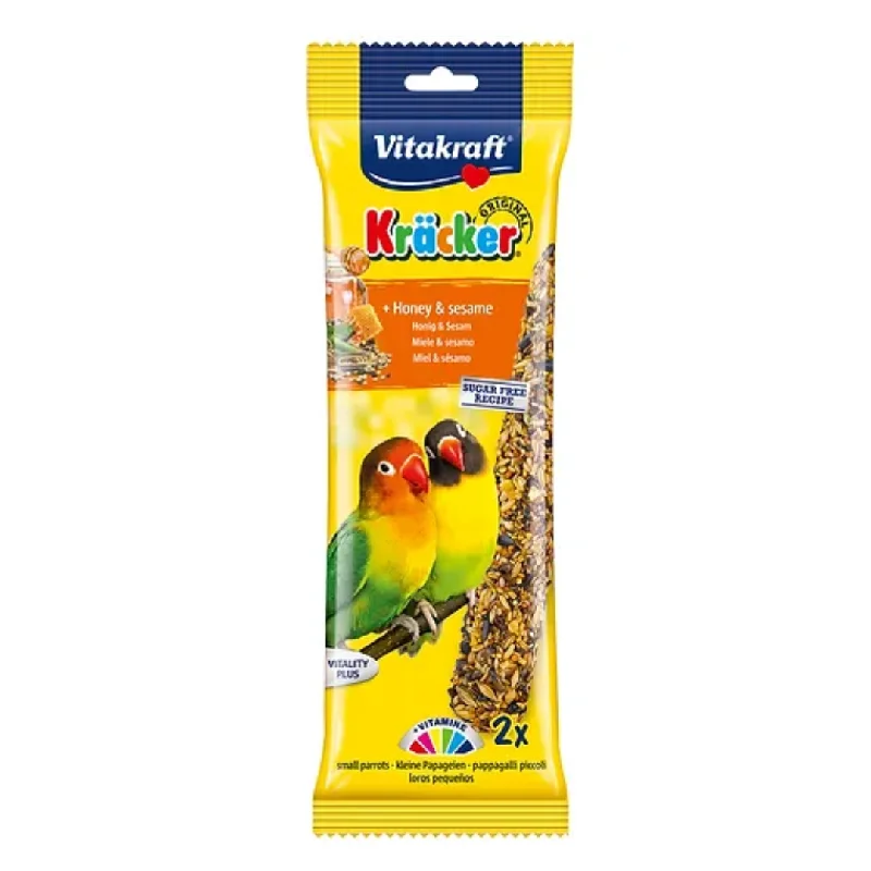 - Remote interactive pet feederVitakraft Lovebird & Small Parrot Honey & Sesame Sticks