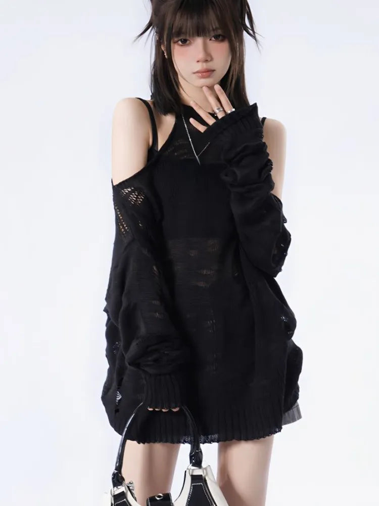 - Degradable pet feces bagGrunge Distressed Cut-Out Fine Knitted Sweater