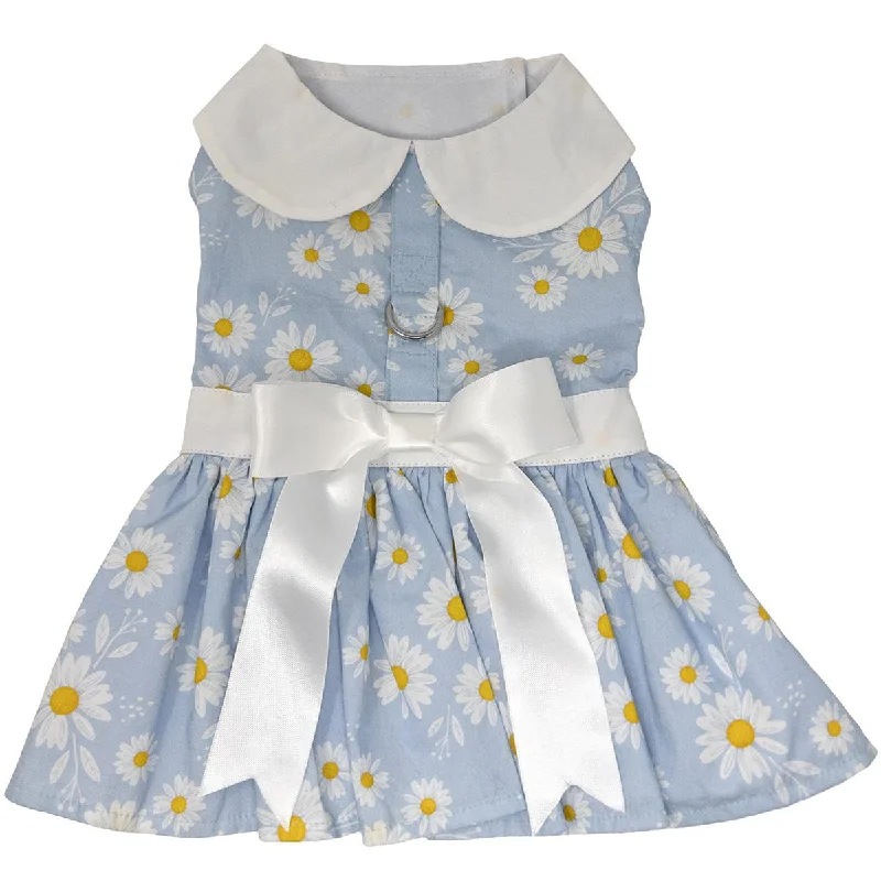 Pet Christmas clothesBlue Daisy Harness Dog Dress With Matching Leash