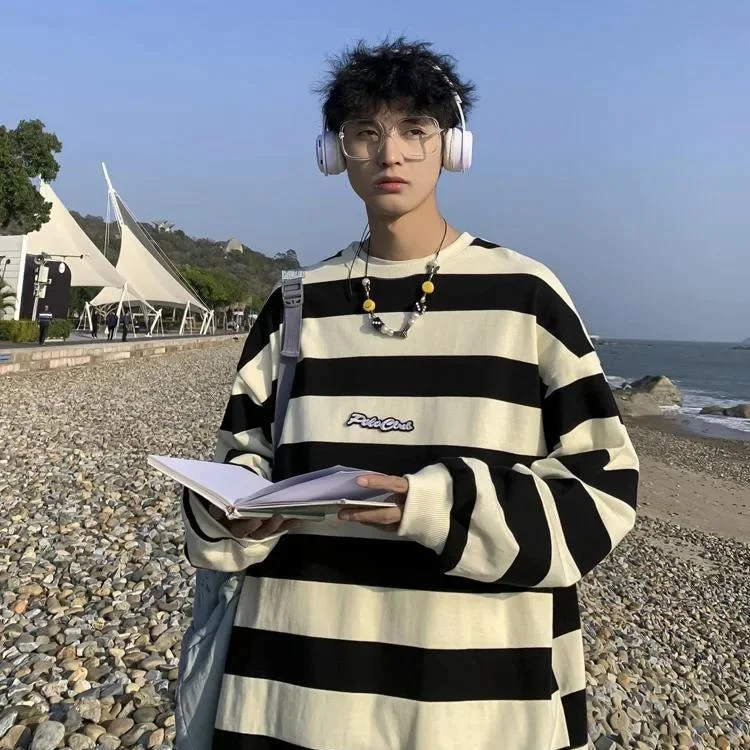---Unisex Embroidered Striped Sweatshirt