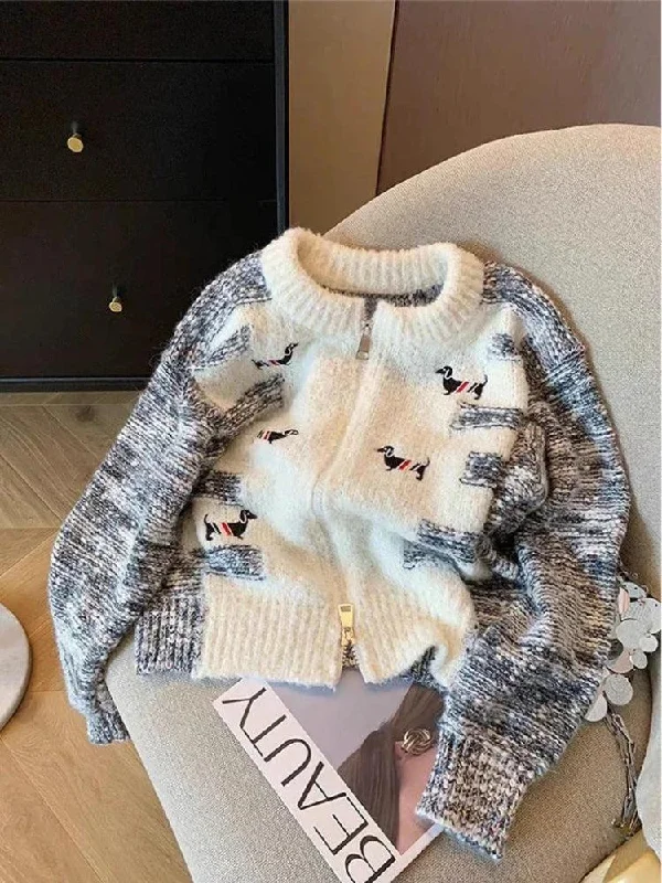 - Pet monitor with cameraDog Embroidered Double Zip-Up Knitted Cardigan