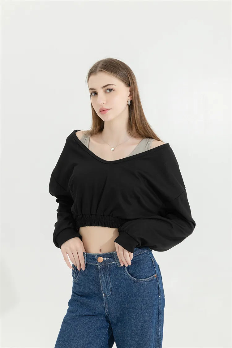 - Natural latex pet mattressStrap Detailed Wide Neck Crop Sweatshirt