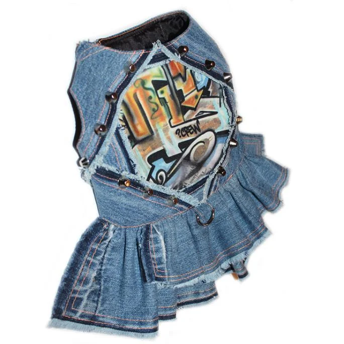- Pet vitamin complex nutrition tabletsGraffiti Couture Rebel Upcycled Denim Dog Harness Dress