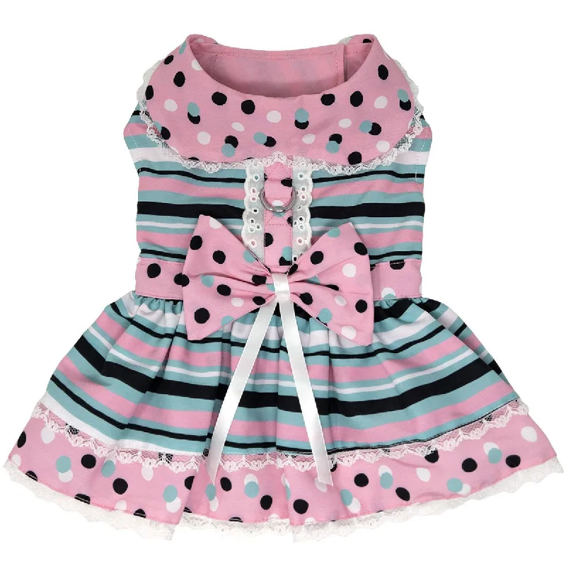 Pet ClothesDots & Stripes Harness Dog Dress With Matching Leash