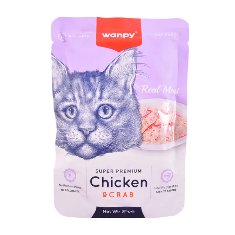  -Splash-proof food bowl AND Anti-choking slow food bowlWANPY ADULT CAT REAL MEAT CHICKEN & CRAB POUCH 85 GM