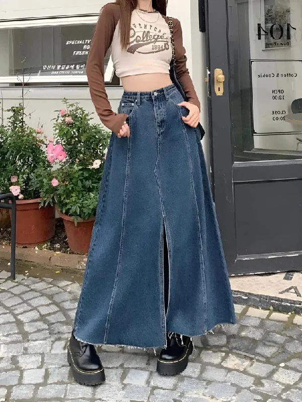 - Cat stress soothing sprayDenim Slit Frayed Hem Maxi Skirt