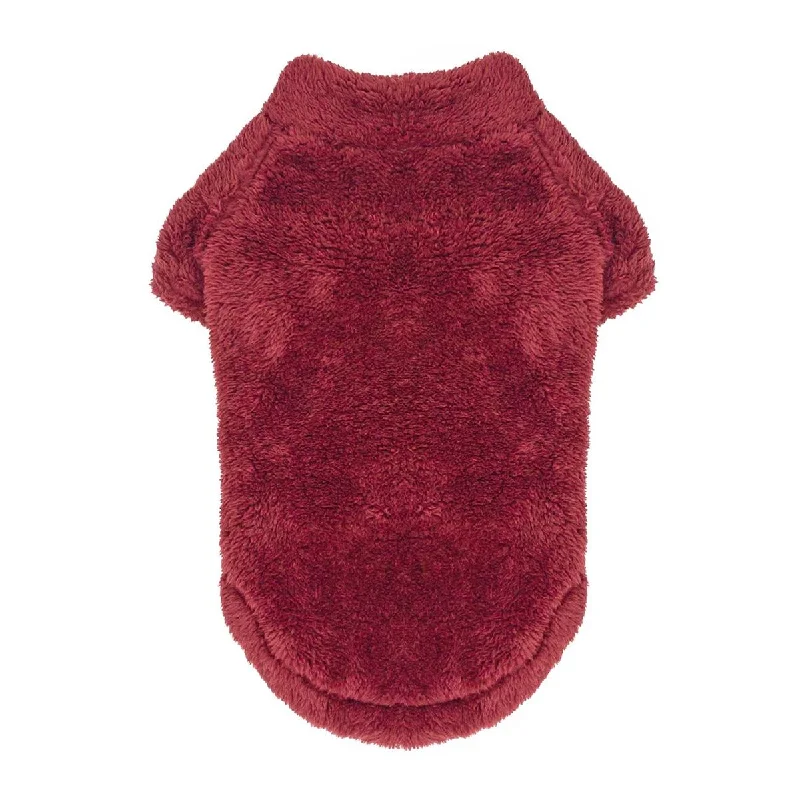 Small dog clothesSoft Plush Pullover Dog Coat Burgundy