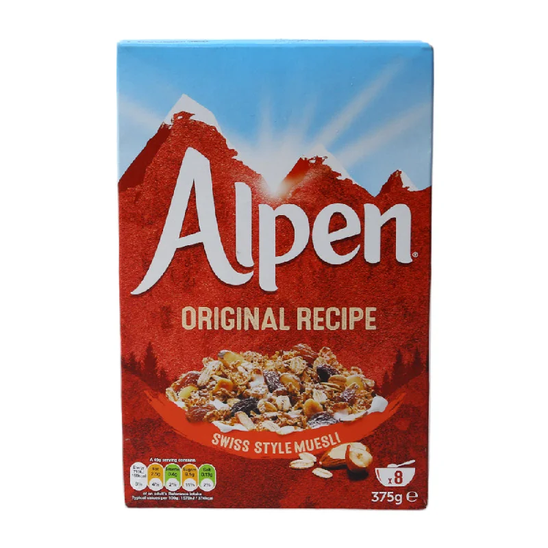 - Air box TSA certified check-inALPEN CEREAL ORIGINAL MUESLI 375 GM