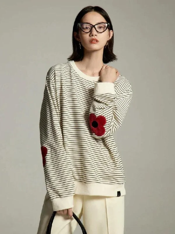 - Winter dog thick down jacketDaisy Embroidered Striped Sweatshirt