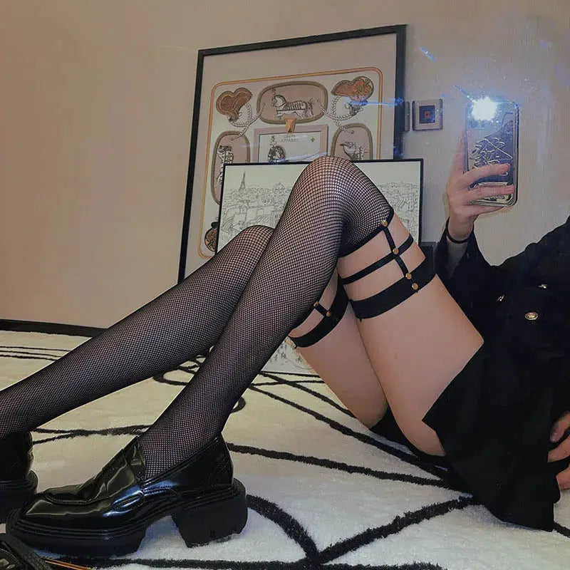 ---Grunge Fishnet Thigh High Socks