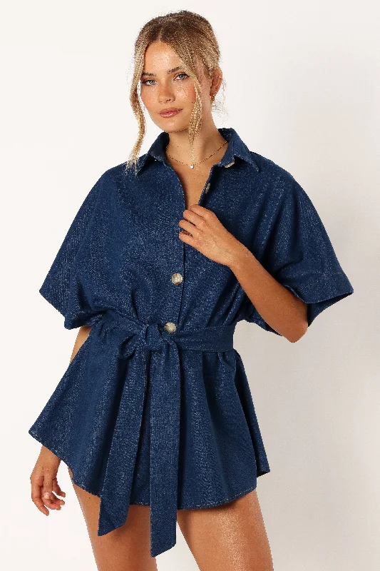 - Remote interactive pet feederHarriette Romper - Dark Denim