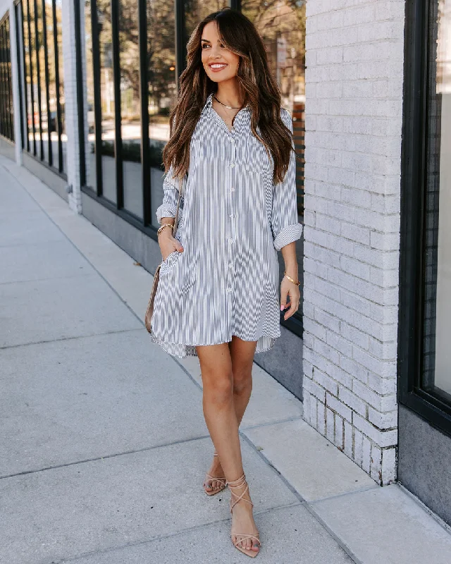 Nolita Pocketed Striped Button Down Shirt Dress - Blue