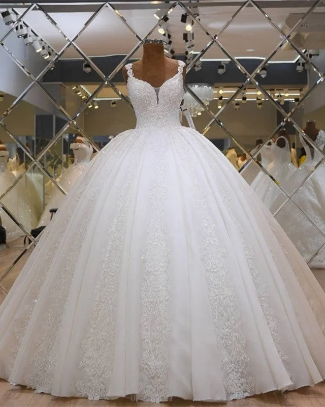 Spaghetti Straps Wedding Ball Gown Dresses Lace Embroidery