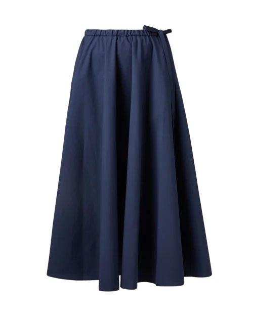 Navy Cotton Pleated Skirt