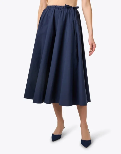 Navy Cotton Pleated Skirt