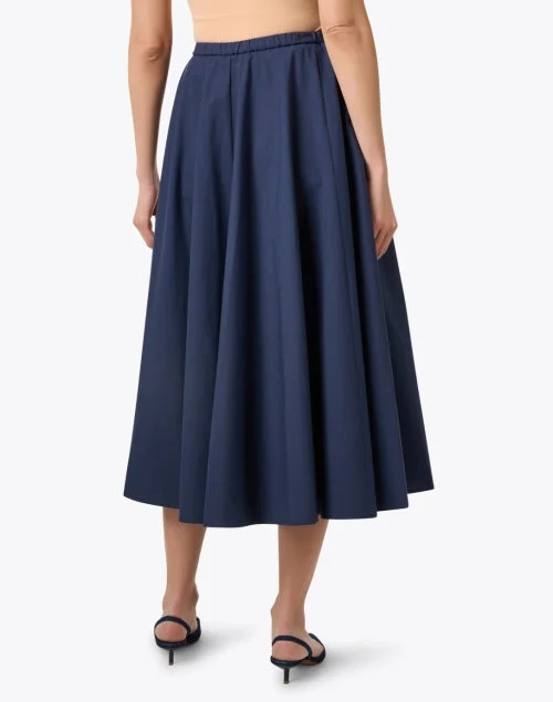 Navy Cotton Pleated Skirt